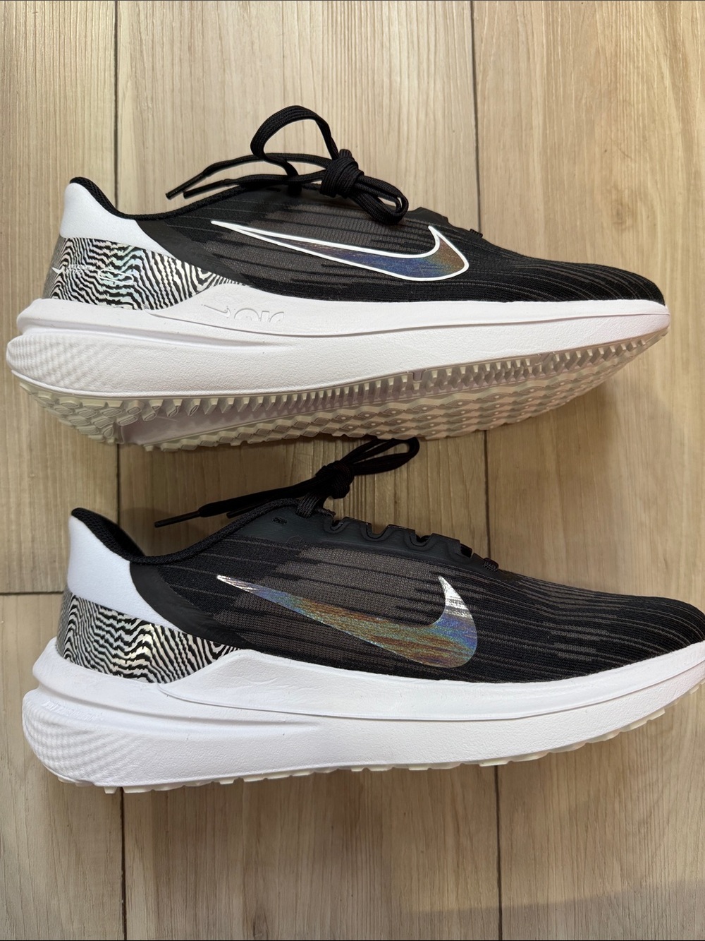 Nike Black White Iridescent Swoosh Running Shoes